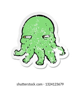 retro distressed sticker of a cartoon alien face