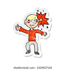 retro distressed sticker of a cartoon amazed man