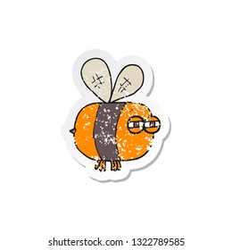 retro distressed sticker of a cartoon angry bee