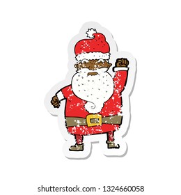 retro distressed sticker of a cartoon angry santa claus