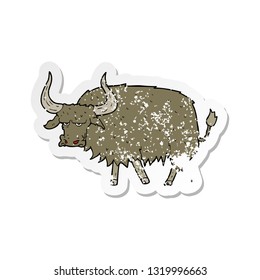 retro distressed sticker of a cartoon annoyed hairy cow