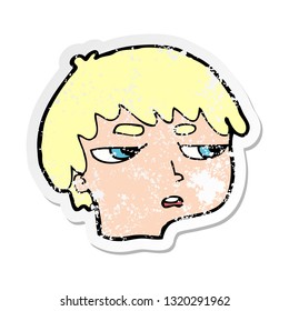 retro distressed sticker of a cartoon annoyed boy