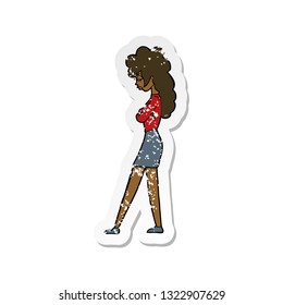 retro distressed sticker of a cartoon annoyed woman