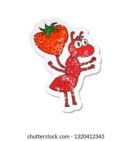 retro distressed sticker of a cartoon ant carrying food