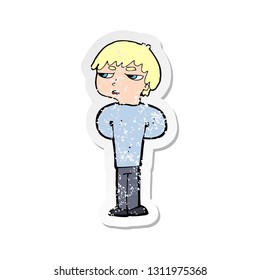 retro distressed sticker of a cartoon antisocial boy