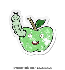 retro distressed sticker of a cartoon apple with bug