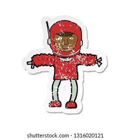 Retro Distressed Sticker Of A Cartoon Astronaught