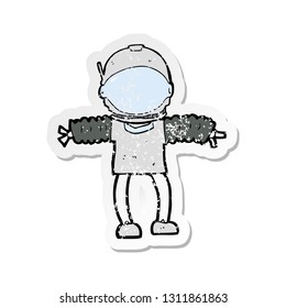 retro distressed sticker of a cartoon astronaut
