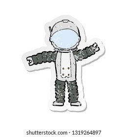 retro distressed sticker of a cartoon astronaut