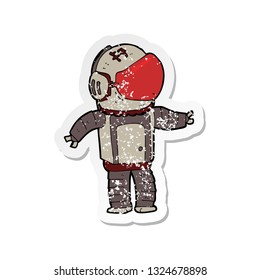retro distressed sticker of a cartoon astronaut