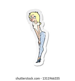 retro distressed sticker of a cartoon attractive girl