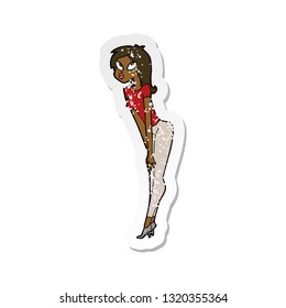 retro distressed sticker of a cartoon attractive girl