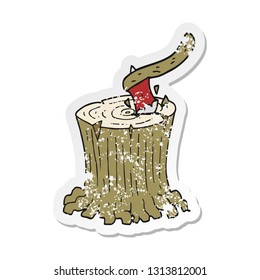 retro distressed sticker of a cartoon axe in tree stump