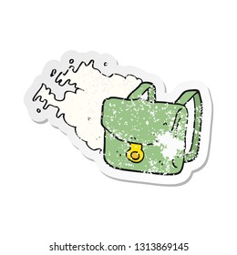 adesivo retro angustiado de uma mochila de desenho animado