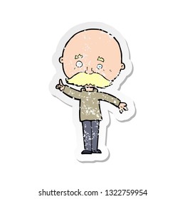 retro distressed sticker of a cartoon bald man with idea