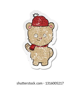 retro distressed sticker of a cartoon bear in hat