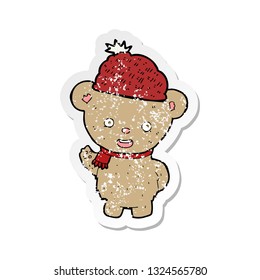 retro distressed sticker of a cartoon bear in hat