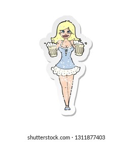 retro distressed sticker of a cartoon beer festival girl