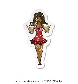 retro distressed sticker of a cartoon beer festival girl