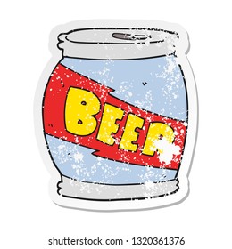 retro distressed sticker of a cartoon beer can