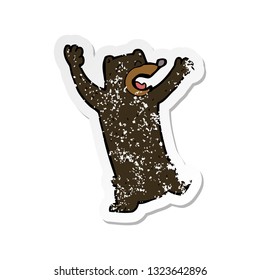 retro distressed sticker of a cartoon black bear