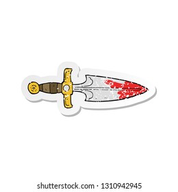 Retro Distressed Sticker Of A Cartoon Bloody Dagger