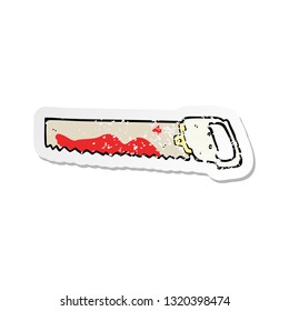 retro distressed sticker of a cartoon bloody saw