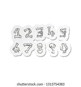 retro distressed sticker of a cartoon bone numbers