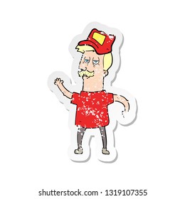 retro distressed sticker of a cartoon bored mechanic