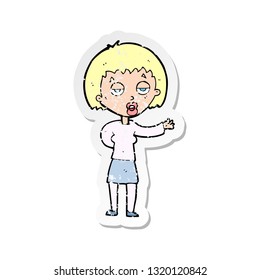 retro distressed sticker of a cartoon bored woman