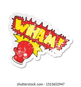 retro distressed sticker of a cartoon boxing glove punch