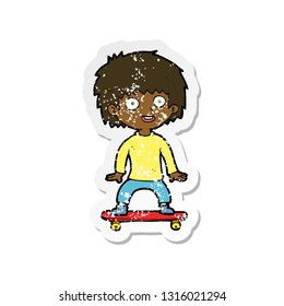 retro distressed sticker of a cartoon boy on skateboard