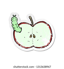 pegatina retro angustiada de un insecto de dibujos animados comiendo manzana