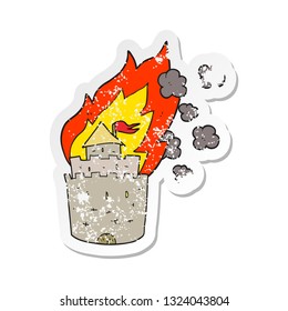 retro distressed sticker of a cartoon burning castle