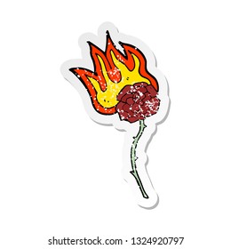 retro distressed sticker of a cartoon burning rose