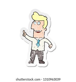 retro distressed sticker of a cartoon businessman pointing