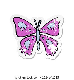 retro distressed sticker of a cartoon butterfly