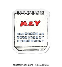retro distressed sticker of a cartoon calendar showing month of may