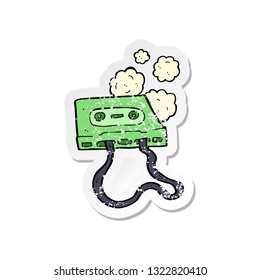 retro distressed sticker of a cartoon cassette tape