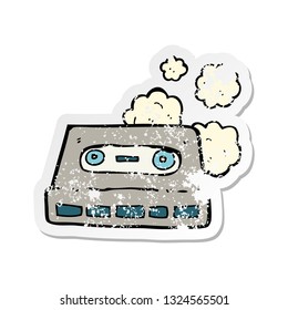 retro distressed sticker of a cartoon cassette tape