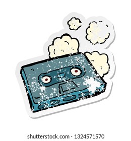 retro distressed sticker of a cartoon cassette tape