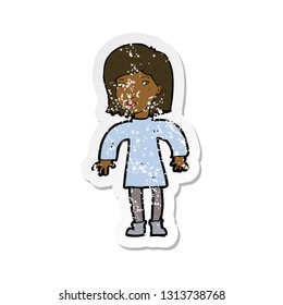 retro distressed sticker of a cartoon cautious woman