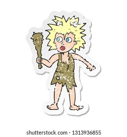 retro distressed sticker of a cartoon cave woman