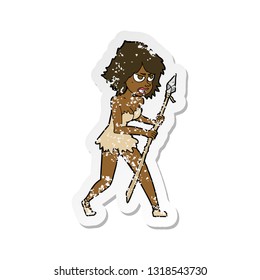 retro distressed sticker of a cartoon cave girl