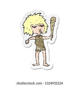 retro distressed sticker of a cartoon cave woman
