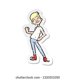 retro distressed sticker of a cartoon celebrating man