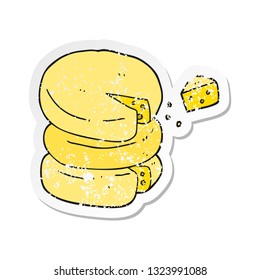 retro distressed sticker of a cartoon cheese wheel