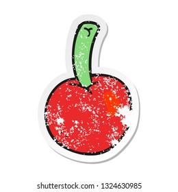 pegatina retro angustiada de una cereza de caricatura
