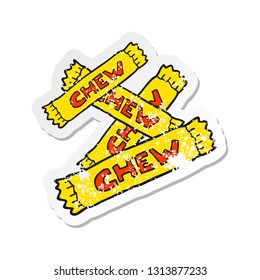 retro distressed sticker of a cartoon chew candy