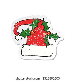 retro distressed sticker of a cartoon christmas holly hat